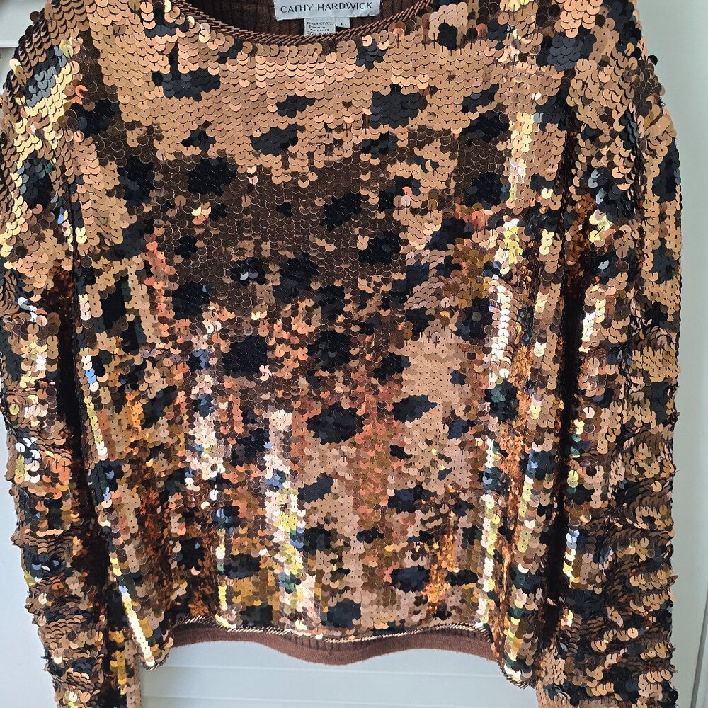 Designer Cathy Hardwick vintage sequin animal print sweater